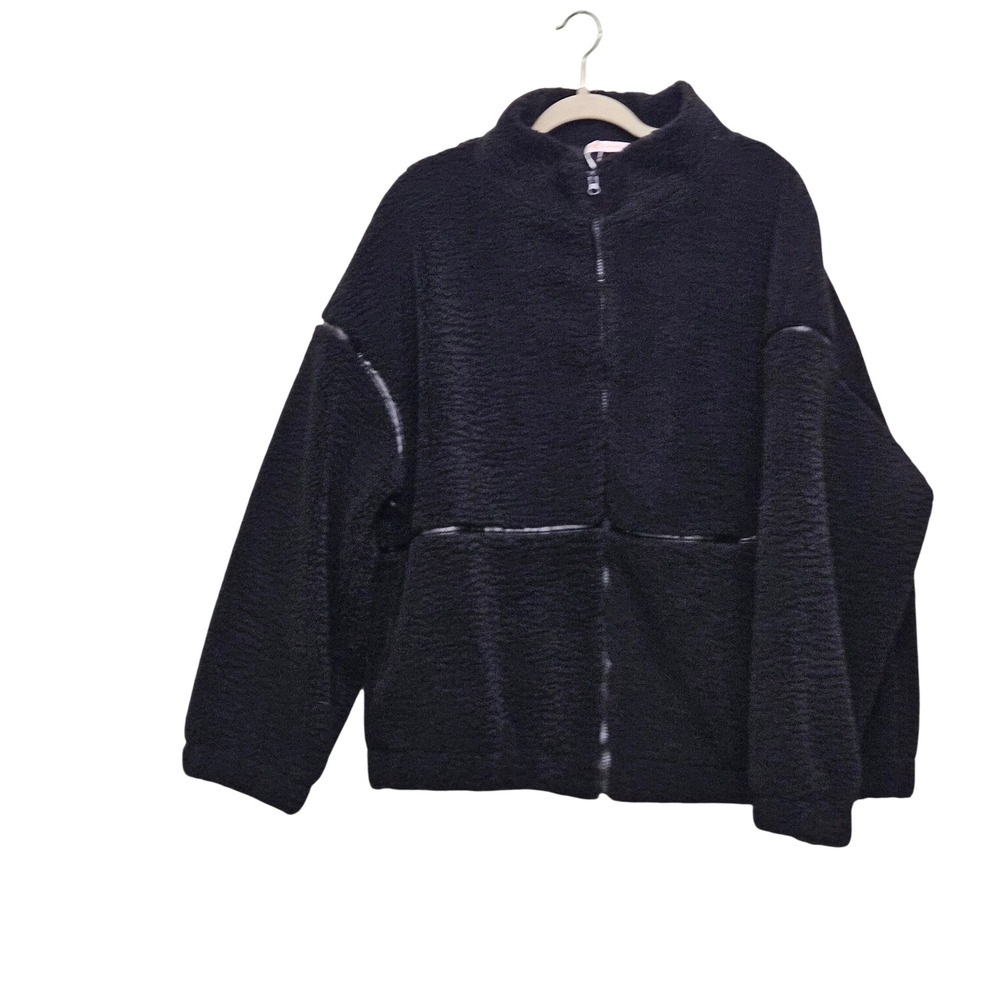 Kirundo Fleece Jacket Womens XXL Black Teddy Sherpa Zip Up Mock Neck‎ Oversized